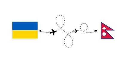 vol et voyage de l'ukraine au népal par concept de voyage en avion de passagers vecteur