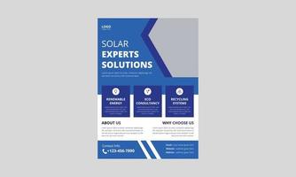 modèle de flyer de solutions d'experts solaires. conception de dépliant de flyer d'énergie solaire de maison. modèle d'affiche d'économie d'énergie verte. couverture, format a4, conception de flyer vecteur