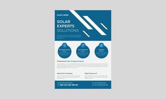 modèles de flyers d'énergie solaire, flyer de solutions d'experts solaires, conception de flyer d'énergie verte. modèle de dépliant sur l'énergie solaire. vecteur