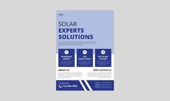 modèle de flyer de solutions d'experts solaires. conception de dépliant de flyer d'énergie solaire de maison. modèle d'affiche d'économie d'énergie verte. couverture, format a4, conception de flyer vecteur