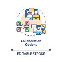 icône de concept d'options de collaboration. les plates-formes d'apprentissage en ligne présentent une illustration de ligne mince d'idée abstraite. dessin de contour isolé. trait modifiable. roboto-medium, myriade de polices pro-gras utilisées vecteur