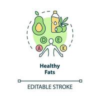 icône de concept de graisses saines. produits alimentaires naturels pour le bien-être idée abstraite illustration ligne mince. dessin de contour isolé. trait modifiable. roboto-medium, une myriade de polices pro-gras utilisées vecteur
