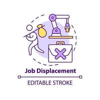 icône de concept de déplacement de travail. impact négatif de l'automatisation sur l'illustration de la ligne mince de l'idée abstraite de la société. dessin de contour isolé. trait modifiable. roboto-medium, myriade de polices pro-gras utilisées vecteur