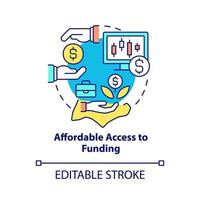 accès abordable à l'icône de concept de financement. illustration de la ligne mince de l'idée abstraite de financement accessible. prêts bancaires. dessin de contour isolé. trait modifiable. roboto-medium, myriade de polices pro-gras utilisées vecteur
