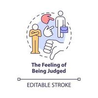 le sentiment d'être jugé icône de concept. critique toxique. anxiété et faible estime de soi. illustration de ligne mince d'idée abstraite de condamnation sociale. dessin de couleur de contour isolé de vecteur. trait modifiable vecteur
