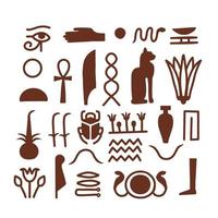 ensemble de signes hiéroglyphes égyptiens isolés sur blanc. symboles de la civilisation antique. icônes de silhouette dessinées à la main de la civilisation égyptienne. illustration vectorielle simple.