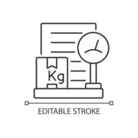 liste d'emballage d'expédition internationale icône linéaire kg. informations sur le poids de la cargaison. illustration personnalisable en ligne mince. symbole de contour. dessin de contour isolé de vecteur. trait modifiable vecteur