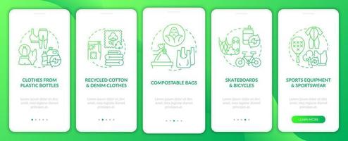 écran de la page de l'application mobile d'intégration des matériaux secondaires. procédure pas à pas de recyclage des déchets instructions graphiques en 5 étapes avec concepts. modèle vectoriel ui, ux, gui avec illustrations couleur linéaires