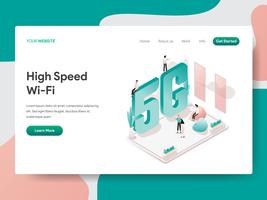 Modèle de page d&#39;atterrissage du Concept d&#39;illustration Wi-Fi haute vitesse. Concept de conception isométrique de la conception de pages Web pour site Web et site Web mobile. Illustration vectorielle vecteur