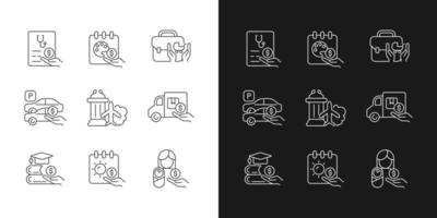 employé récompensant pour le travail acharné icônes linéaires définies pour le mode sombre et clair. incitations financières au travail. symboles de lignes fines personnalisables. illustrations vectorielles isolées. trait modifiable vecteur