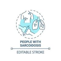 personnes atteintes d'icône de concept bleu sarcoïdsis. illustration de la ligne mince de l'idée abstraite de réadaptation pulmonaire. poumons et bosses cutanées. maladie chronique. dessin de couleur de contour isolé de vecteur. trait modifiable vecteur