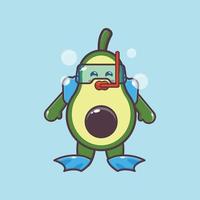 illustration de personnage de mascotte de dessin animé mignon plongée avocat vecteur