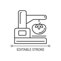 icône linéaire de l'analyseur de texture alimentaire. essais texturaux. évaluation des propriétés mécaniques et physiques. illustration personnalisable en ligne mince. symbole de contour. dessin de contour isolé de vecteur. trait modifiable vecteur