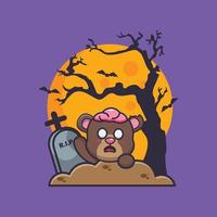 ours mignon zombie monte du cimetière le jour de l'halloween vecteur