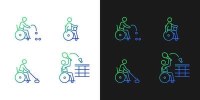 icônes de gradient de sport en fauteuil roulant définies pour le mode sombre et clair. sportifs en situation de handicap. ensemble de symboles de contour de ligne mince. collection d'illustrations vectorielles isolées en noir et blanc vecteur