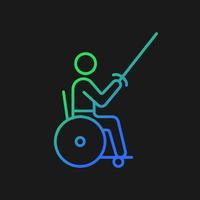icône de vecteur de gradient d'escrime en fauteuil roulant pour le thème sombre. sport de compétition individuel. sportif handicapé. symbole de couleur de ligne mince. pictogramme de style moderne. dessin de contour isolé de vecteur