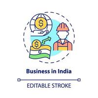 icône de concept d'affaires en Inde. meilleur pays pour l'illustration de la ligne mince de l'idée abstraite des affaires. main-d'œuvre qualifiée. dessin de contour isolé. trait modifiable. roboto-medium, une myriade de polices pro-gras utilisées vecteur