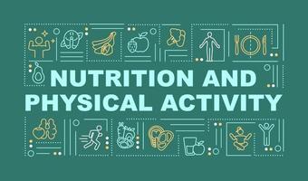 bannière verte de concepts de mot de régime et d'activité physique. infographie avec des icônes linéaires sur fond. typographie isolée. illustration de couleur de contour de vecteur avec texte. police arial-black utilisée