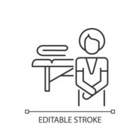 icône linéaire de praticien de massage. kinésithérapeute professionnel. travailleur de la santé. traitement de Spa. illustration personnalisable en ligne mince. symbole de contour. dessin de contour isolé de vecteur. trait modifiable vecteur