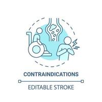 icône de concept bleu contre-indications. illustration de la ligne mince de l'idée abstraite de réadaptation pulmonaire. handicap, maladies cardiaques. dessin de couleur de contour isolé de vecteur. trait modifiable vecteur