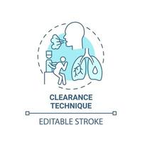 icône de concept bleu technique de dégagement. illustration de la ligne mince de l'idée abstraite de réadaptation pulmonaire. toux, soufflant. applaudissant pour nettoyer les poumons. dessin de couleur de contour isolé de vecteur. trait modifiable vecteur