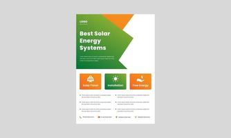 meilleur modèle de conception de flyer d'énergie solaire. meilleure affiche de solution d'énergie solaire, conception de dépliants. impression de conception de flyer d'énergie solaire prête. vecteur