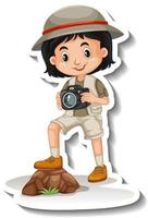 autocollant de personnage de dessin animé fille en tenue de safari vecteur
