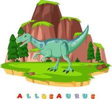 wordcard dinosaure pour allosaurus vecteur