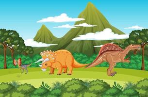 scène avec des dinosaures dans la forêt vecteur
