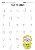 alphabet d'apprentissage. tracer des lettres. mouton de dessin animé mignon. vecteur