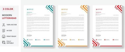 conception de papier à en-tête professionnel avec page de format a4 en 3 couleurs vecteur