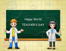journée mondiale des enseignants avec deux étudiants vecteur
