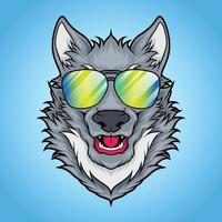 visage de loup portant des lunettes de soleil vecteur