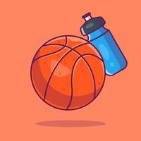 ballon de basket avec illustration d'icône de vecteur de dessin animé de bouteille. concept d'icône d'objet sport isolé vecteur premium. style de dessin animé plat