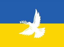 drapeau ukrainien colombe blanche avec branche d'olivier. vecteur