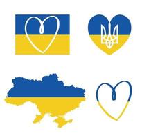 drapeau ukrainien, coeur, bras, carte sur fond isolé blanc vecteur