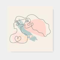 deux visages de femme abstrait un portrait en ligne continue. illustration de style minimaliste moderne pour affiches, impressions de t-shirts, avatars, pstcard et brochure. amoureux, romantique, amis, concept de soeurs vecteur