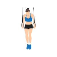 femme faisant de l'exercice de position de support d'anneau de gymnastique. illustration de vecteur plat isolé sur fond blanc