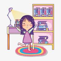 Fille avec des livres de dessins animés vecteur