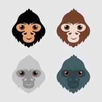 collection d'icône de conception de visage de dessin animé de singe. pack d'illustration vectorielle de visage de dessin animé de singe heureux. vecteur de visage de dessin animé de gorille
