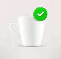 icône de tasse à café en céramique avec coche. icône de vecteur 3d