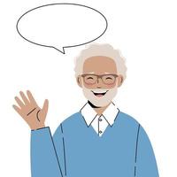 illustration homme plus âgé mature avec un geste de salutation. un homme plus âgé dit bonjour vecteur