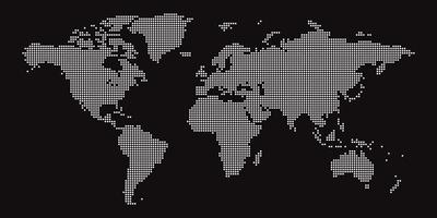 carte du monde sur fond noir. modèle de carte du monde avec les continents, l'amérique du nord et du sud, l'europe et l'asie, l'afrique et l'australie vecteur