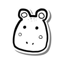 visage d'hippopotame de dessin animé mignon de ligne noire. doodle sur silhouette blanche et ombre grise. illustration vectorielle pour décorer, colorier et tout design. vecteur