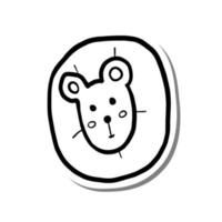 visage de lion de dessin animé mignon de ligne noire. doodle sur silhouette blanche et ombre grise. illustration vectorielle pour décorer, colorier et tout design. vecteur