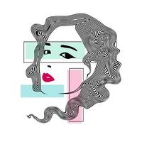 visage de belle femme avec illustration vectorielle de cheveux longs ondulés vecteur