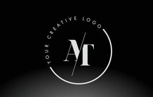 blanc au logo de la lettre serif avec coupe croisée créative. vecteur