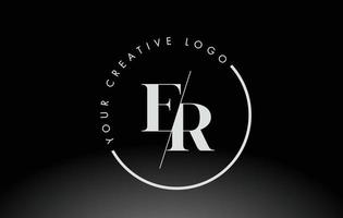 création de logo de lettre er serif blanc avec coupe croisée créative. vecteur