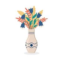 fleurs colorées isolées dans un vase sur fond blanc vecteur