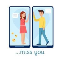 l'amour au concept de distance. les amoureux communiquent sur un smartphone vecteur